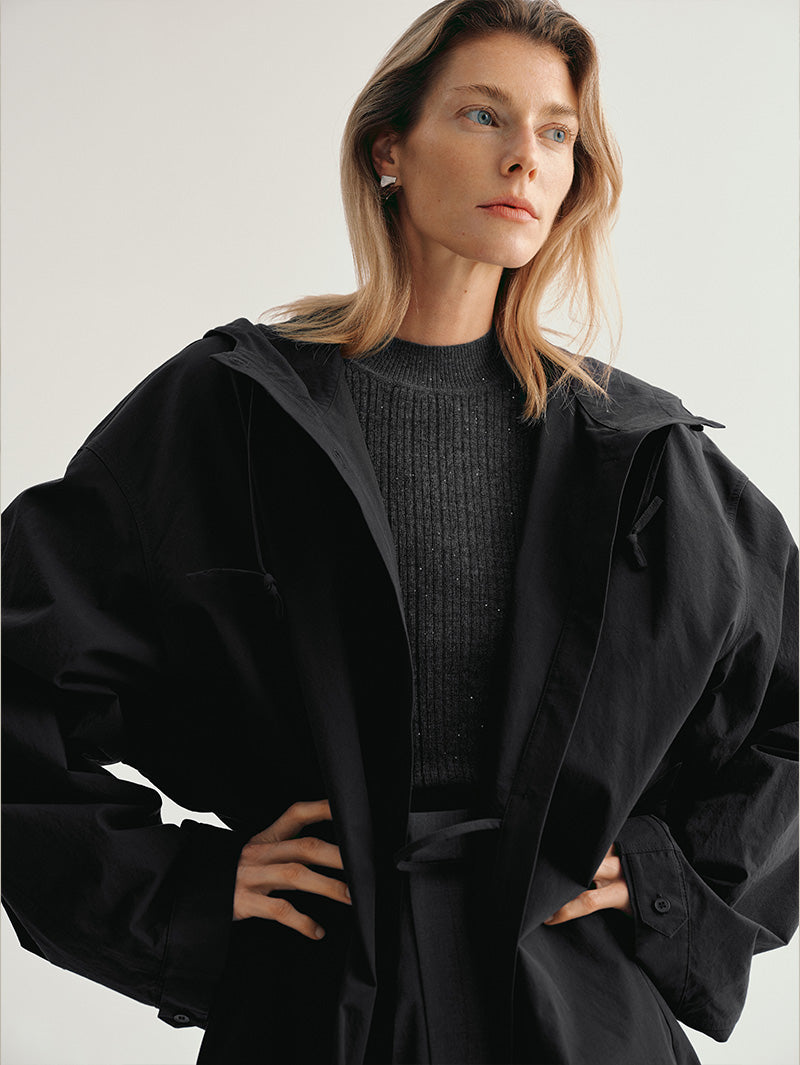 100% Cotton Hooded Trench Coat