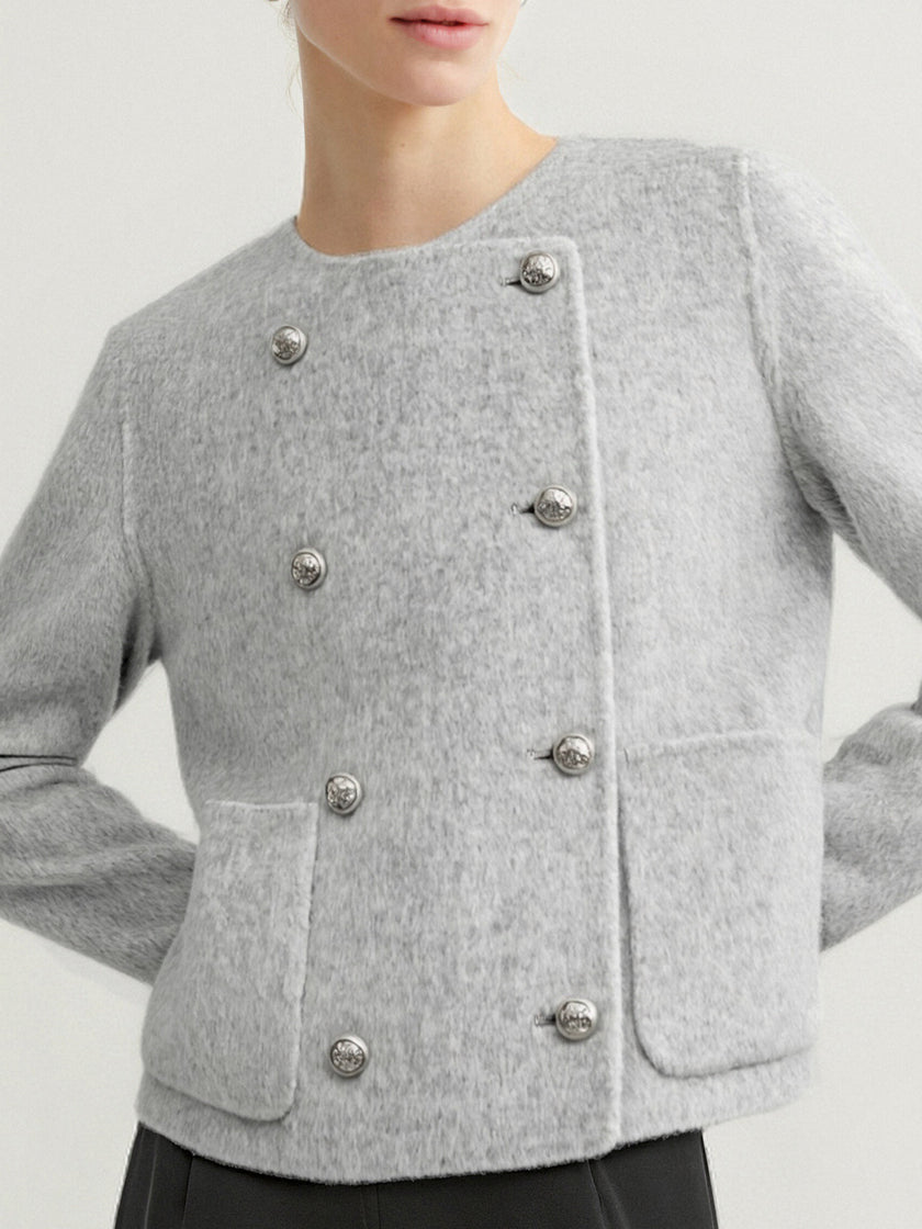 Gray jacket with silver buttons on a white background