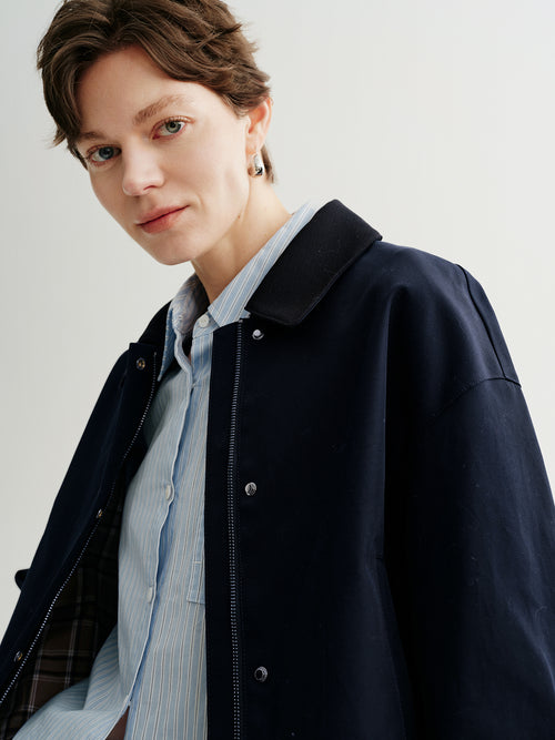 Load image 1 in gallery view. Cotton Drop-Shoulder Lapel Jacket
