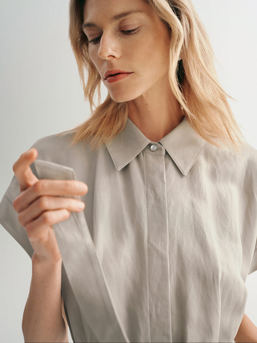 Load image 1 in gallery view. Short Sleeves Lyocell Tie Belt Dress