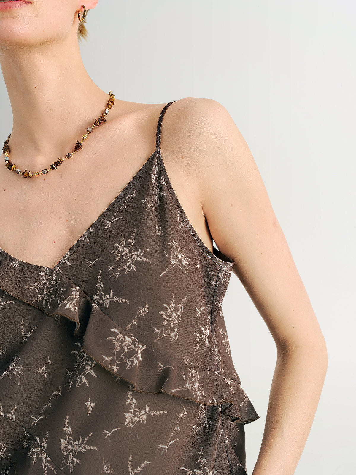 Ruffled V-Neck Printed Cami