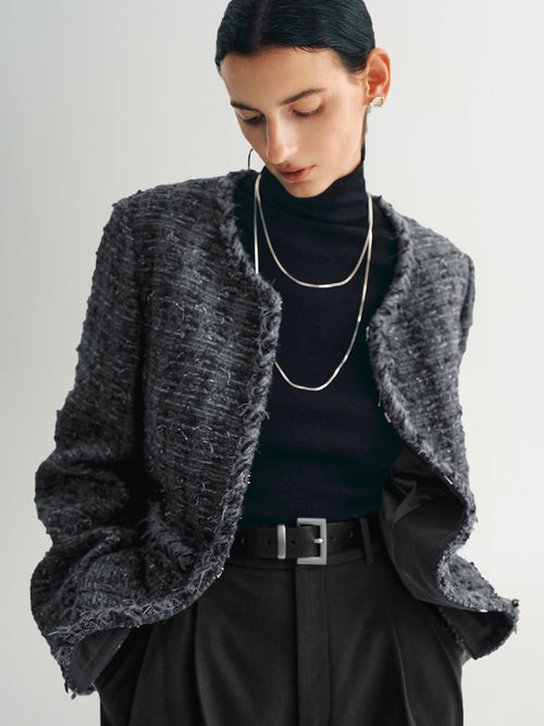 Load image 1 in gallery view. Wool Blend Trim Tweed Jacket