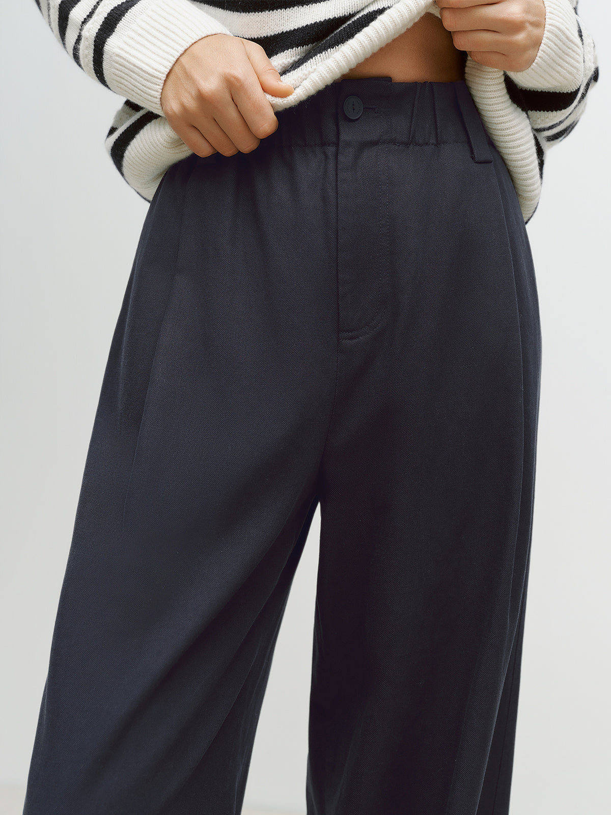Lyocell-Cotton Elasticized Wide-Leg Trousers
