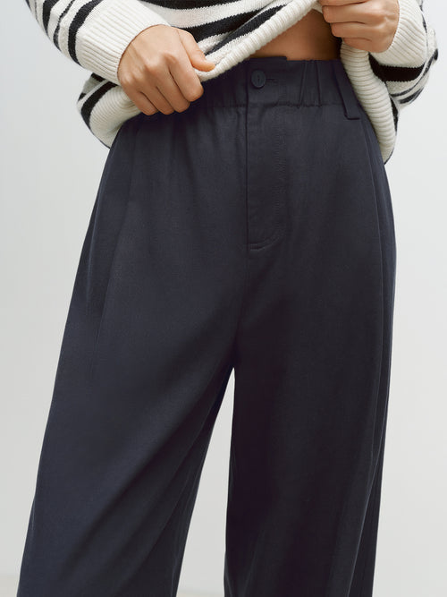 Load image 1 in gallery view. Lyocell-Cotton Elasticized Wide-Leg Trousers