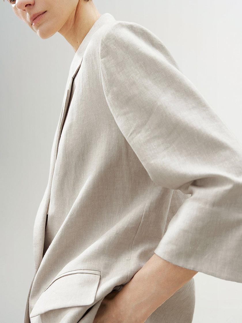 Linen Peak Lapel Half Sleeves Blazer