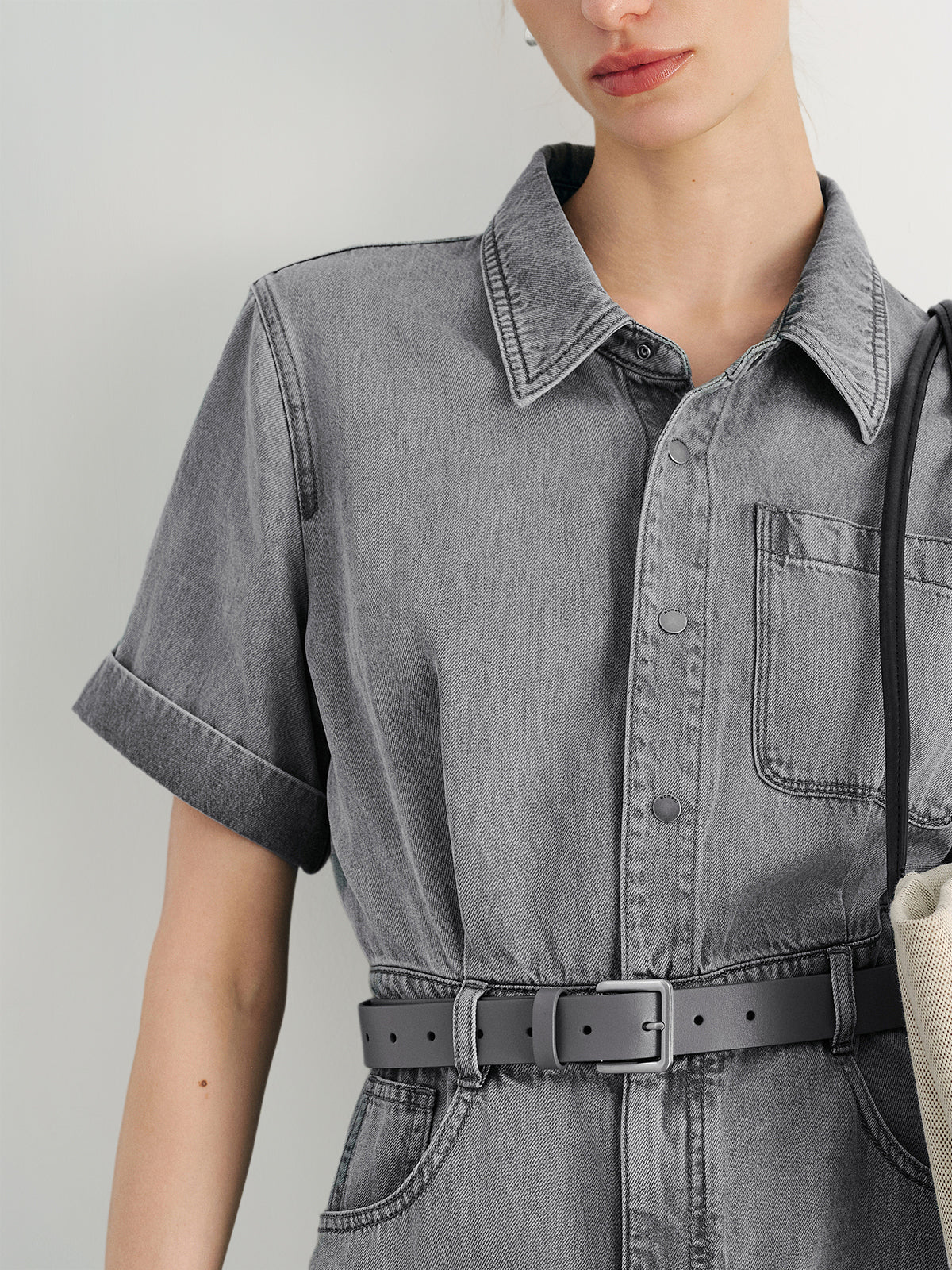 Denim Midi Dress with Belt