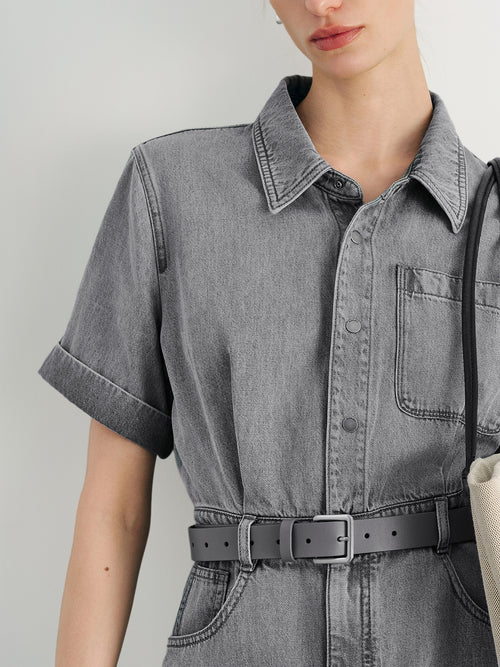 Load image 1 in gallery view. Denim Midi Dress with Belt