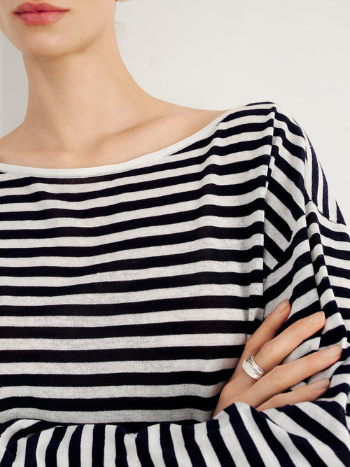 Load image 1 in gallery view. Striped Lyocell One-Shoulder Long-Sleeve Top