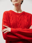 Meilleur Moment Women's Red Round Neck Rib Wool Sweater 5EC134111