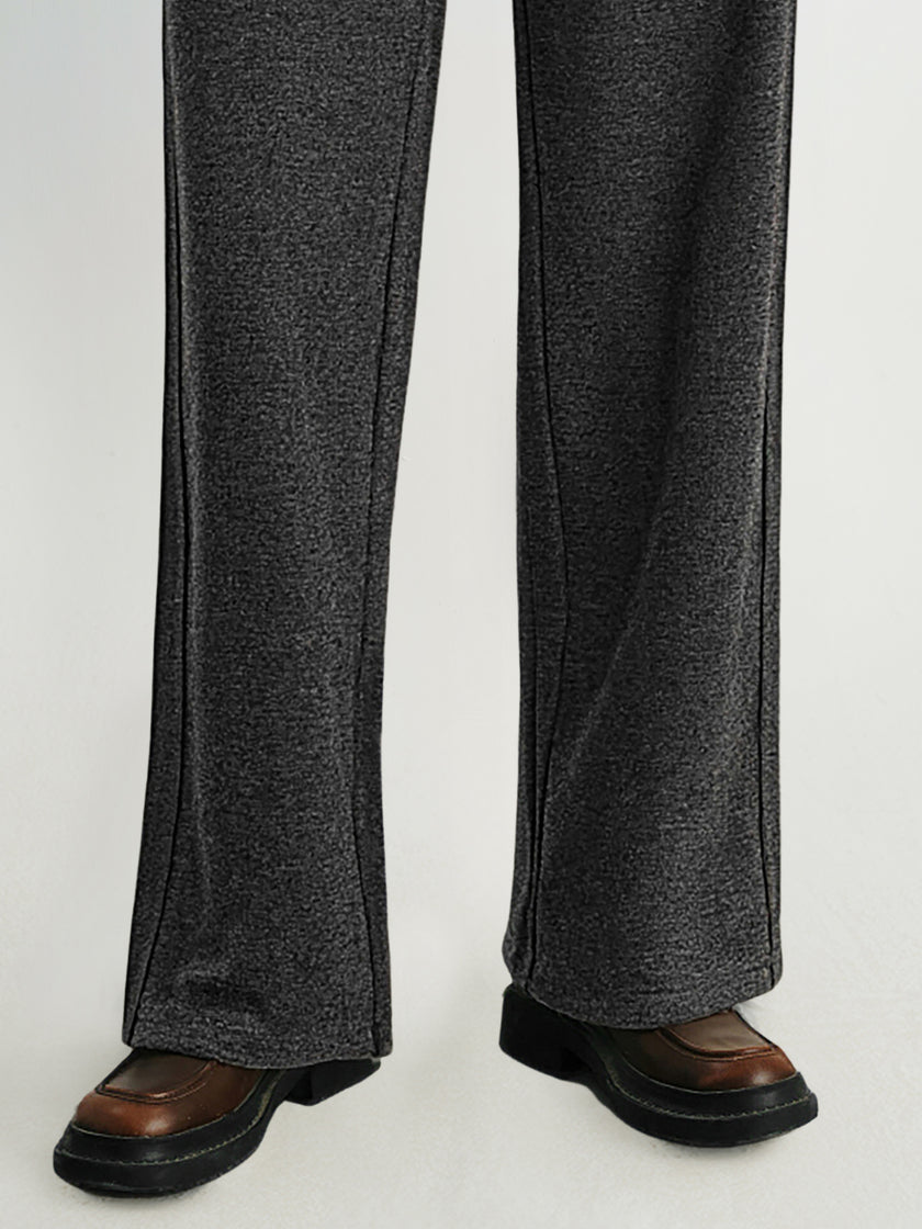 Dark Gray Elastic Waist Straight Pants