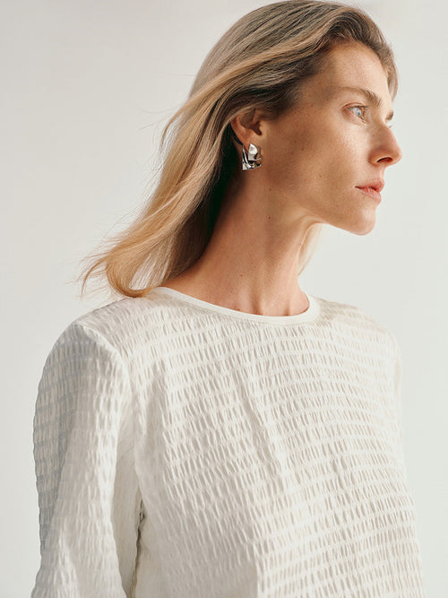 Load image 1 in gallery view. Bubble Textured Silk Blouse