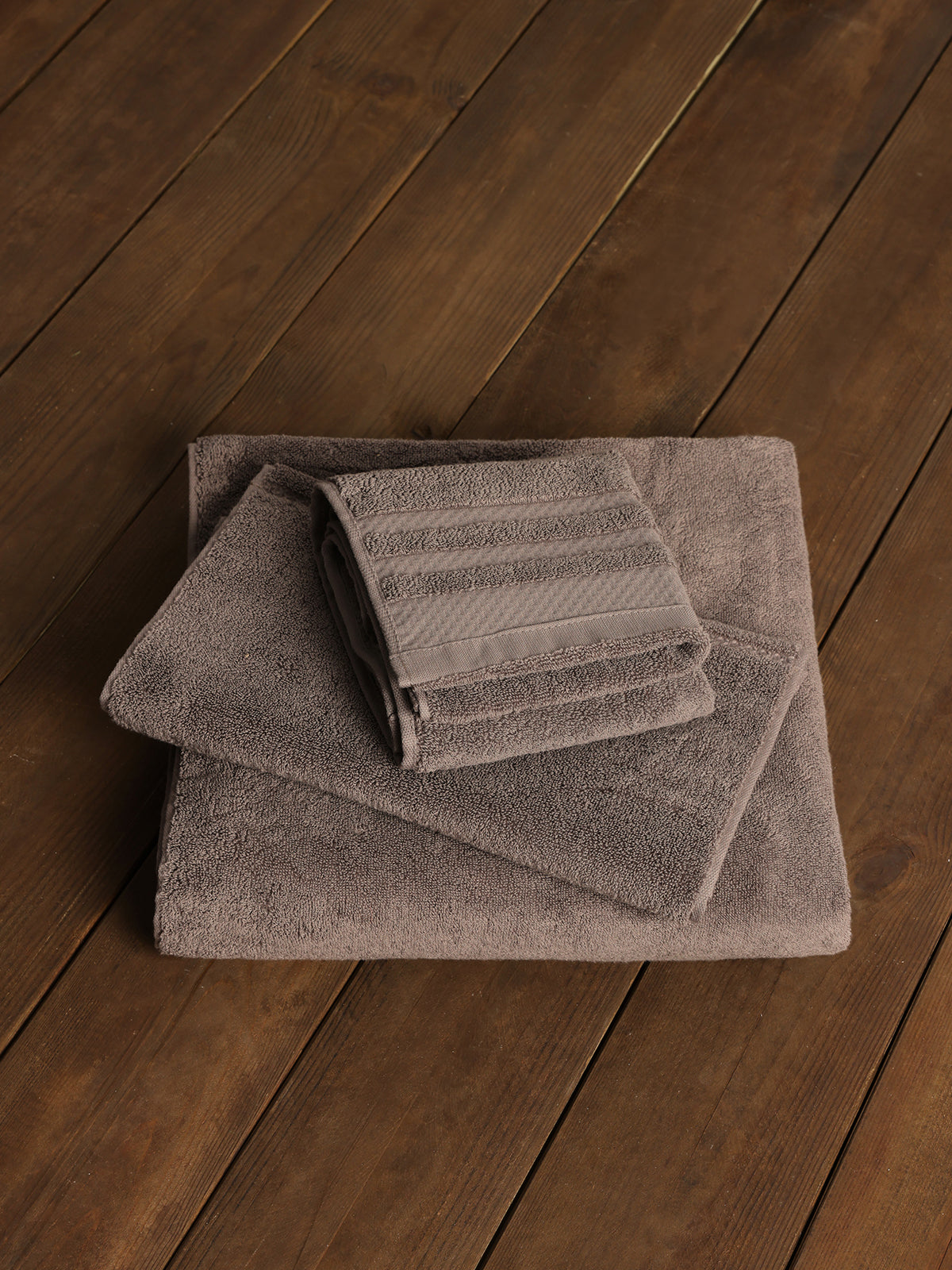 Cotton Gray & White Striped Towel and Bath Set