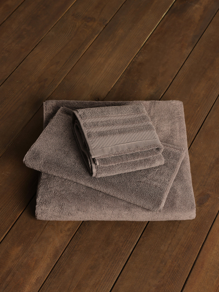 Cotton Gray & White Striped Towel and Bath Set