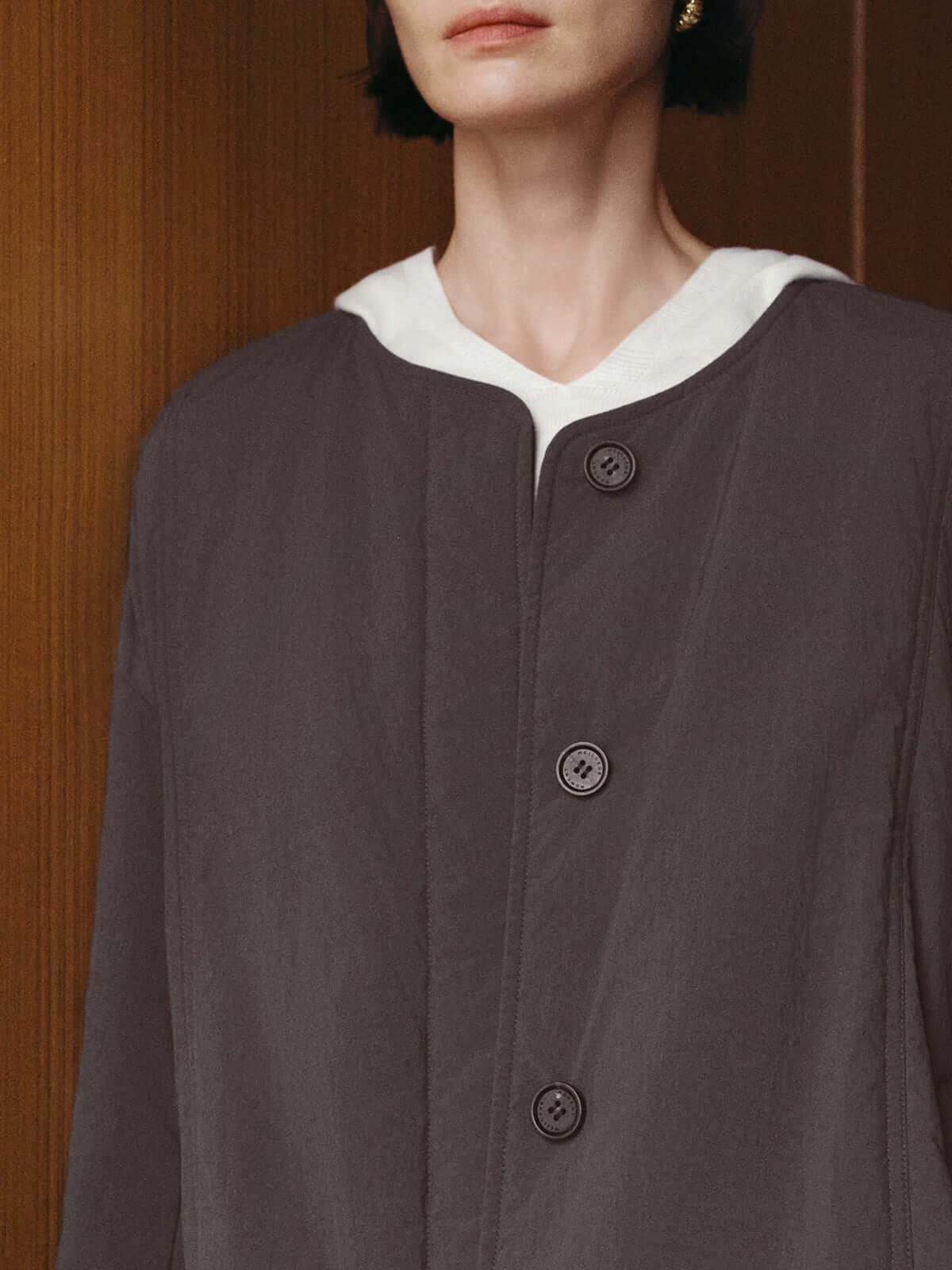 Crewneck Padded Jacket in Sheep Wool