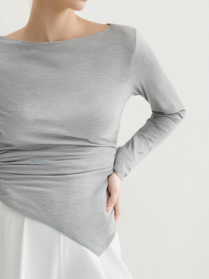 Asymmetric Hem Lyocell Long-Sleeve Top