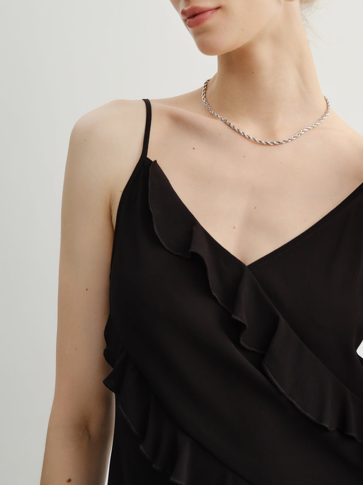 Black Fitted Ruffle Camisole
