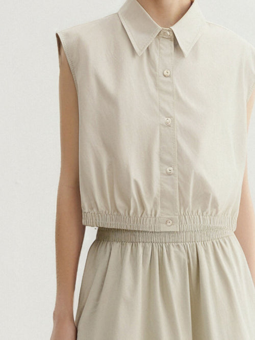 Load image 1 in gallery view. Sleeveless Collared Pure Cotton Top