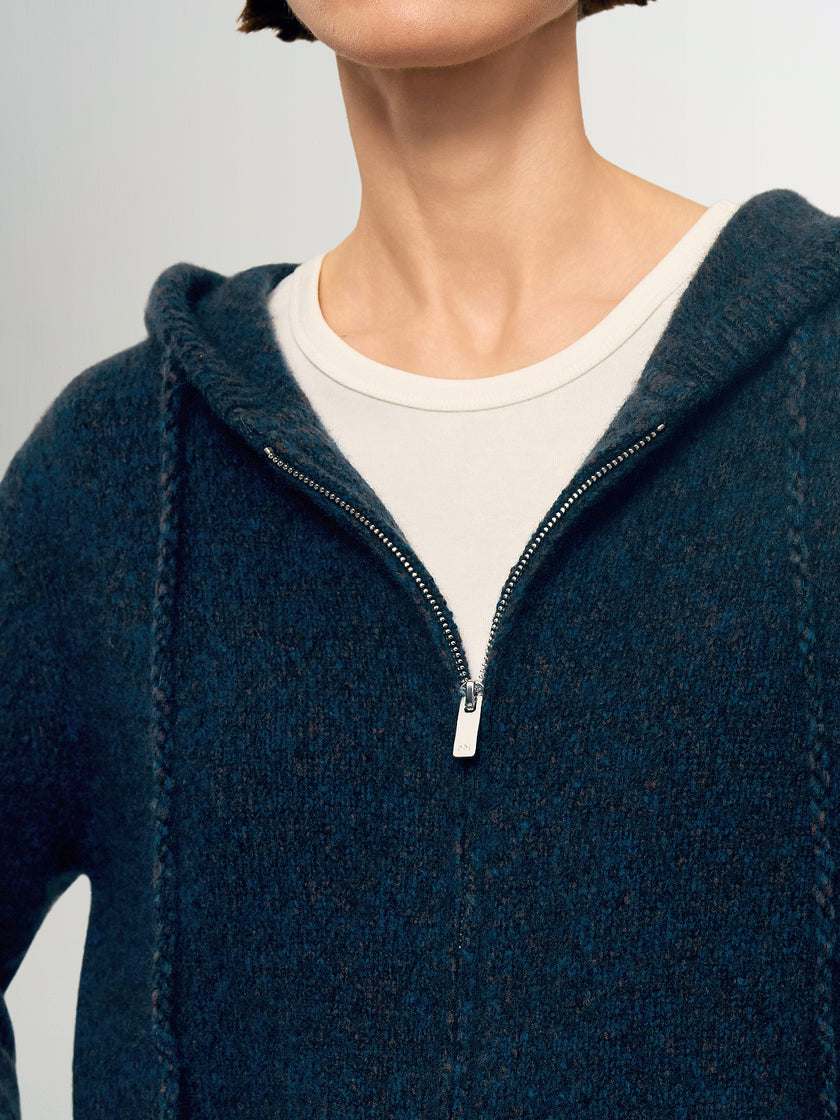 Hooded Silk-Cashmere Zip-Up Hoodie Sweater