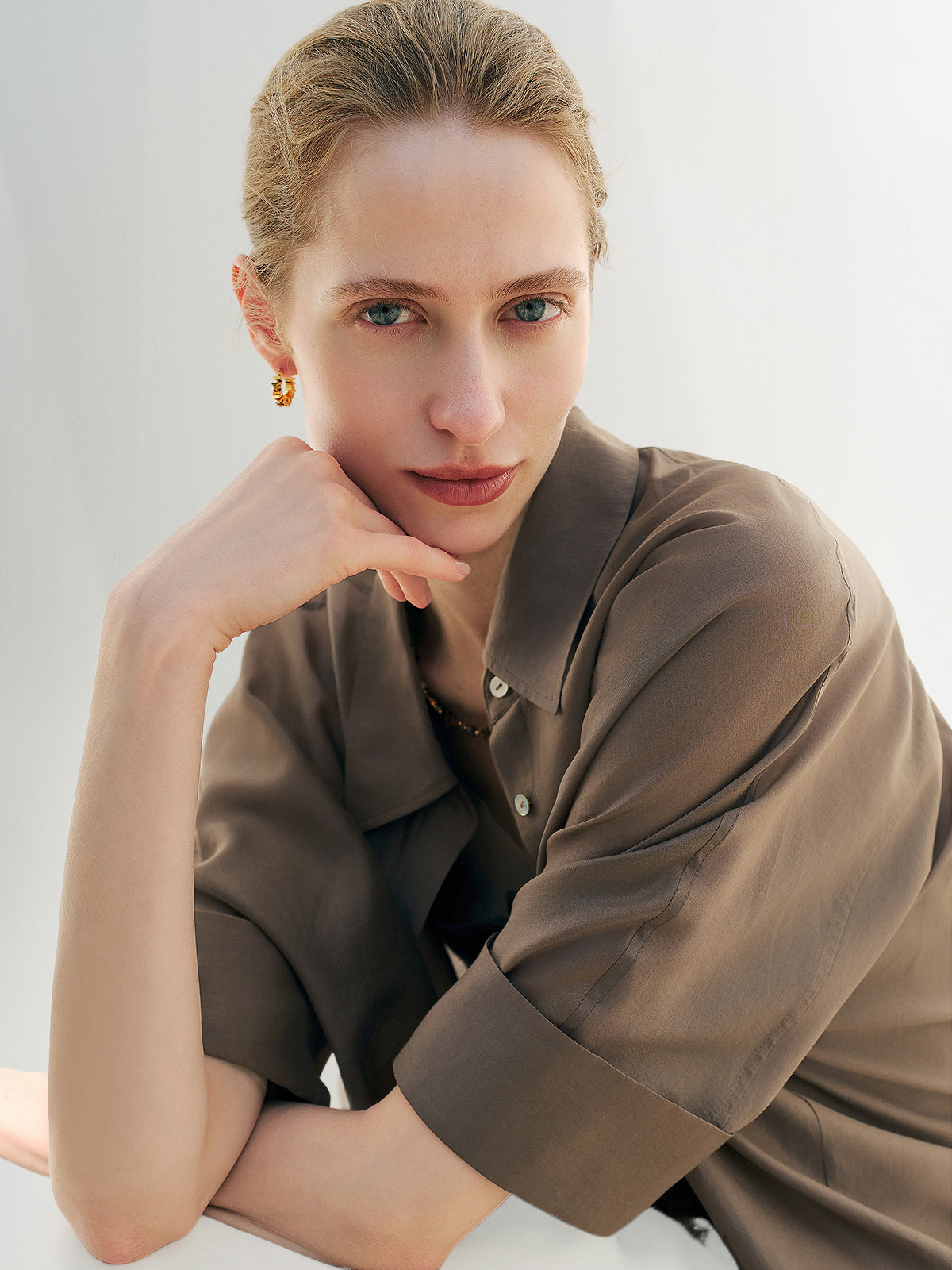 Brown Lyocell Half-Sleeve  Shirt