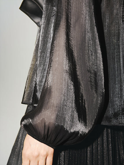 Gathered Neckline Sheer Blouse