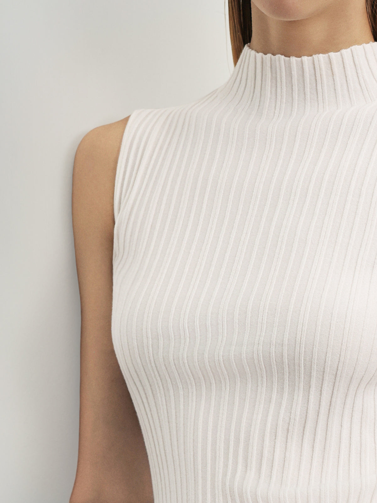 Ribbed High-Neck Sleeveless Top