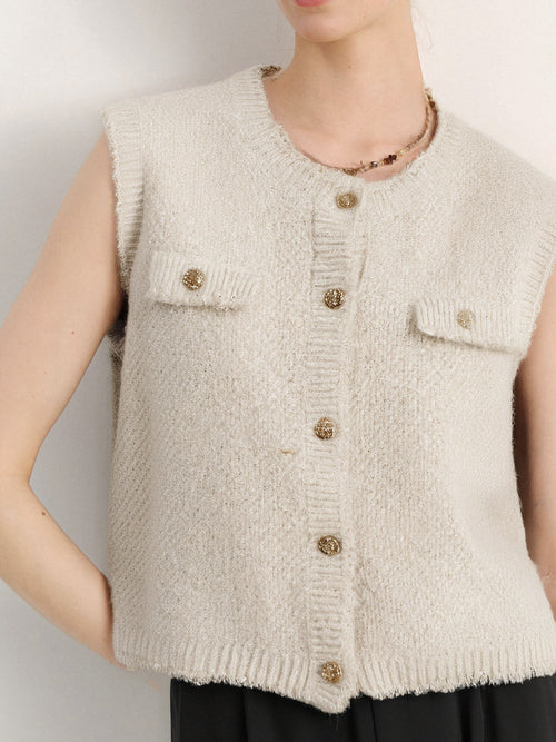 Load image 1 in gallery view. Beige Knit Vest