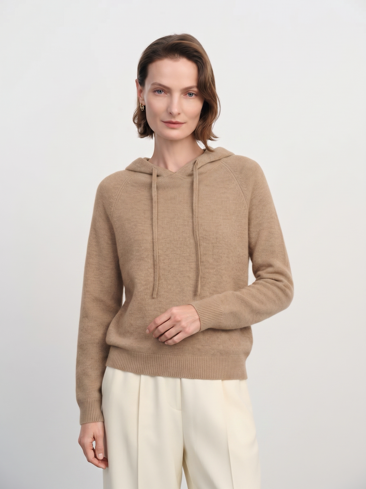 Cashmere Drawstring Hooded Knit Sweater