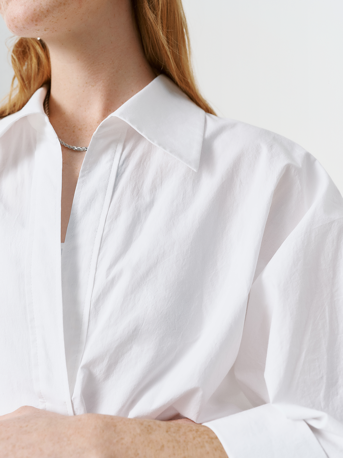 Pure Cotton V-Neck White Shirt