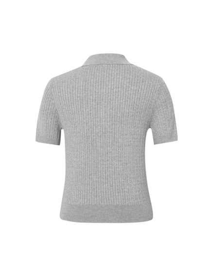 Polo Neck Short Sleeves Cotton Knitwear