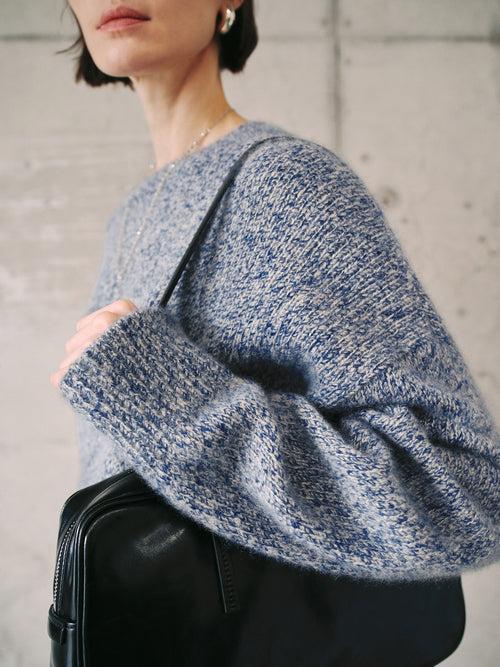 Load image 1 in gallery view. Floral Blue Crewneck Silk-Cashmere Sweater