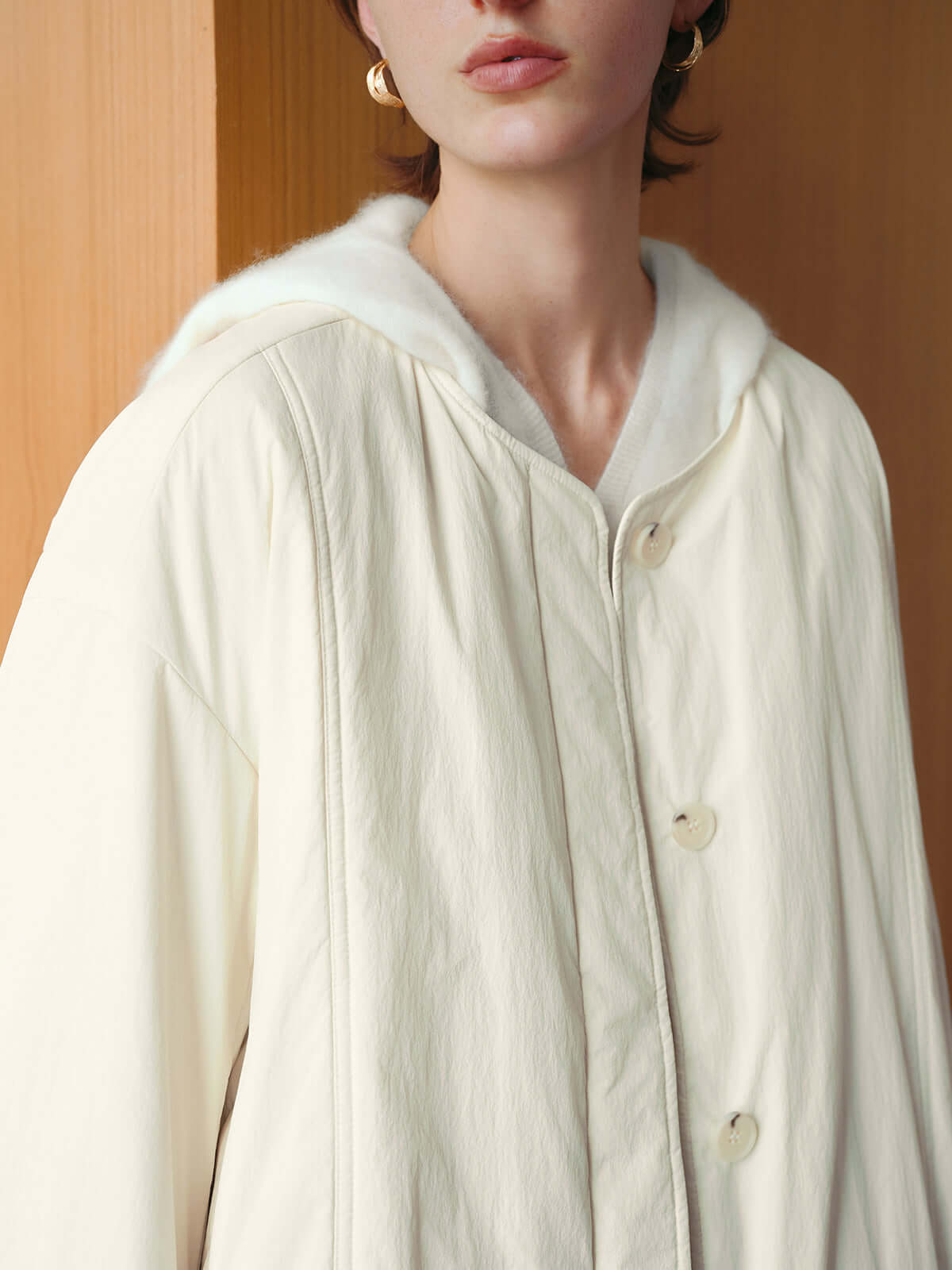 Crewneck Padded Jacket in Sheep Wool