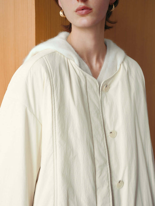 Load image 1 in gallery view. Crewneck Padded Jacket in Sheep Wool