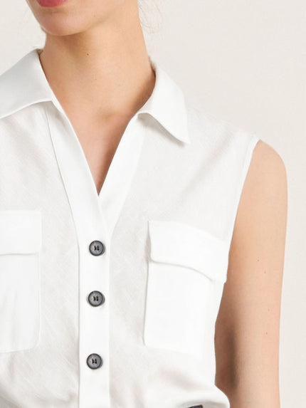 Sleeveless Polo 100% Linen Top