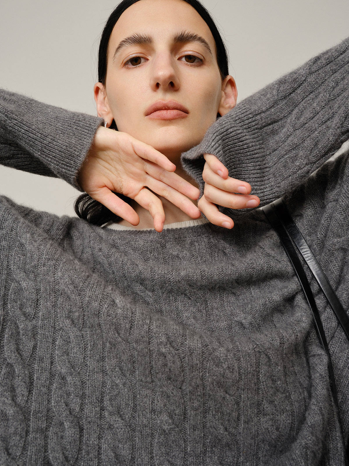 Crew-Neck Cable Knit Sweater