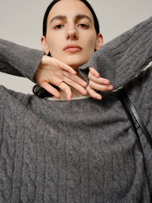 Load image 1 in gallery view. Crew-Neck Cable Knit Sweater