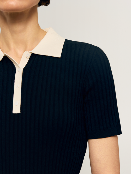 Load image 1 in gallery view. V-Neck Structured Shoulder Short Sleeve Knit Top