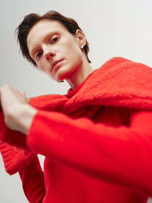 Load image 1 in gallery view. Red Slim Fit Cashmere High-Neck Sweater 5EC133005Q
