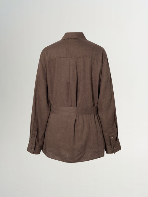 Load image 1 in gallery view. Belted Pure Linen Safari Top