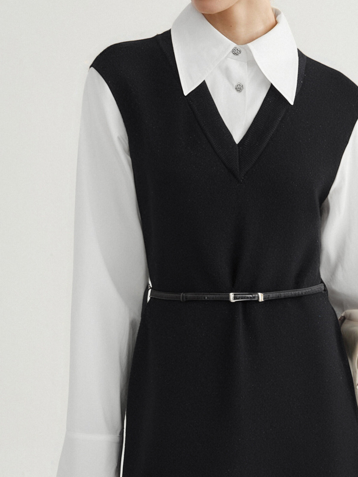 Wool Knit Vest Long Sleeve Shirt Dress