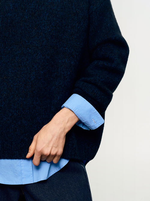 Load image 1 in gallery view. Crewneck Drop-Shoulder Silk-Cashmere Sweater