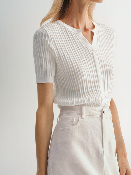 Load image 1 in gallery view. V Neck Short Sleeves Knit Top