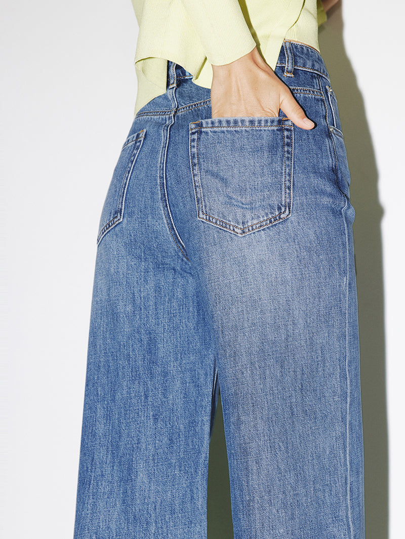 Cotton Middle Waist Wide Leg Jeans