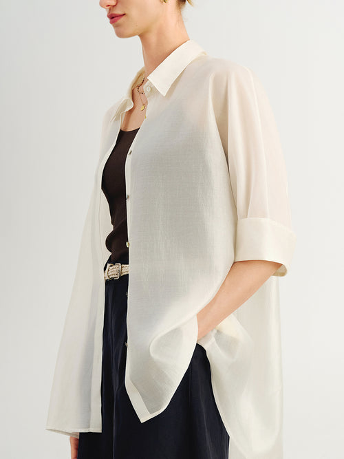 Load image 1 in gallery view. Lyocell Silk-Finish Drape Blouse