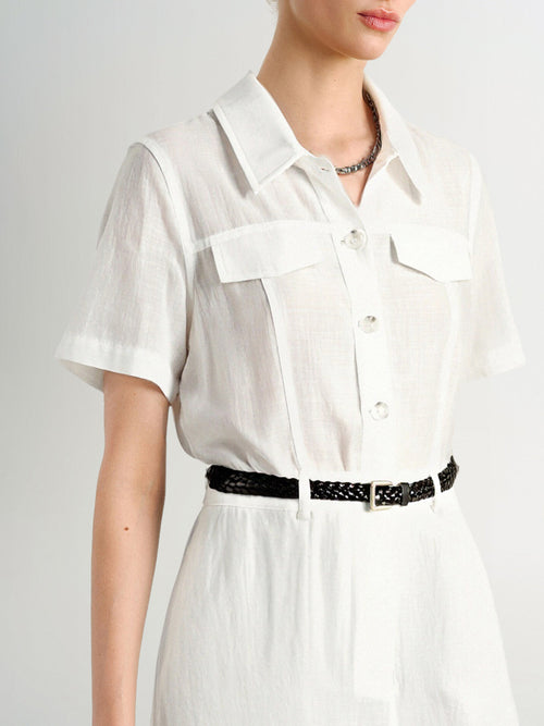 Load image 1 in gallery view. White Lyocell Shirt-Dress with Belt  Dress