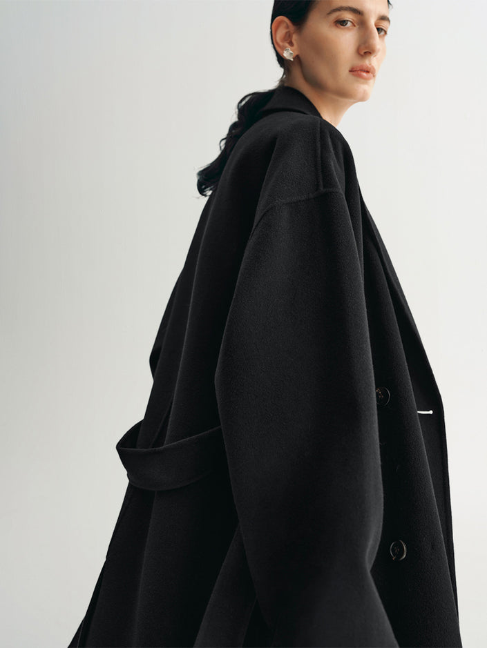 Peak Collar Pure Wool Coat