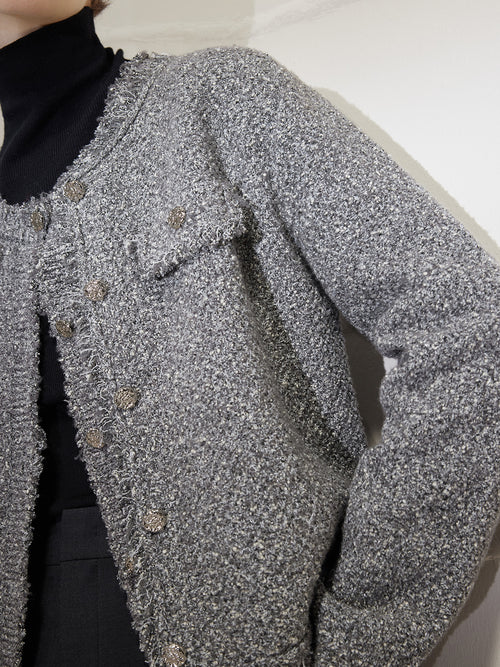 Load image 1 in gallery view. Collarless Tweed Jacket
