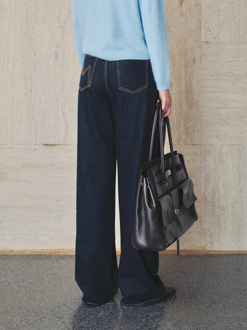 Load image 1 in gallery view. Fleece-Lined Wide-Leg Denim Jeans