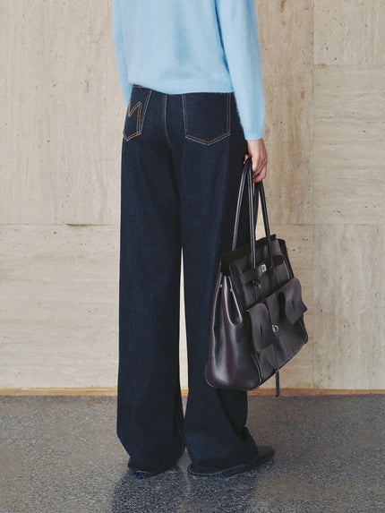 Fleece-Lined Wide-Leg Denim Jeans