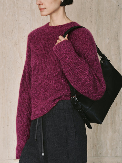 Load image 1 in gallery view. Magenta Vertical-Rib Silk-Cashmere Sweater