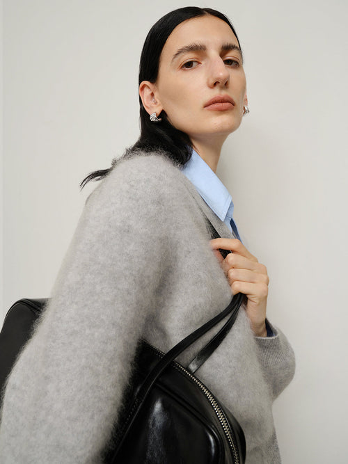 Load image 1 in gallery view. Pure Cashmere Structured-Shoulder Cardigan